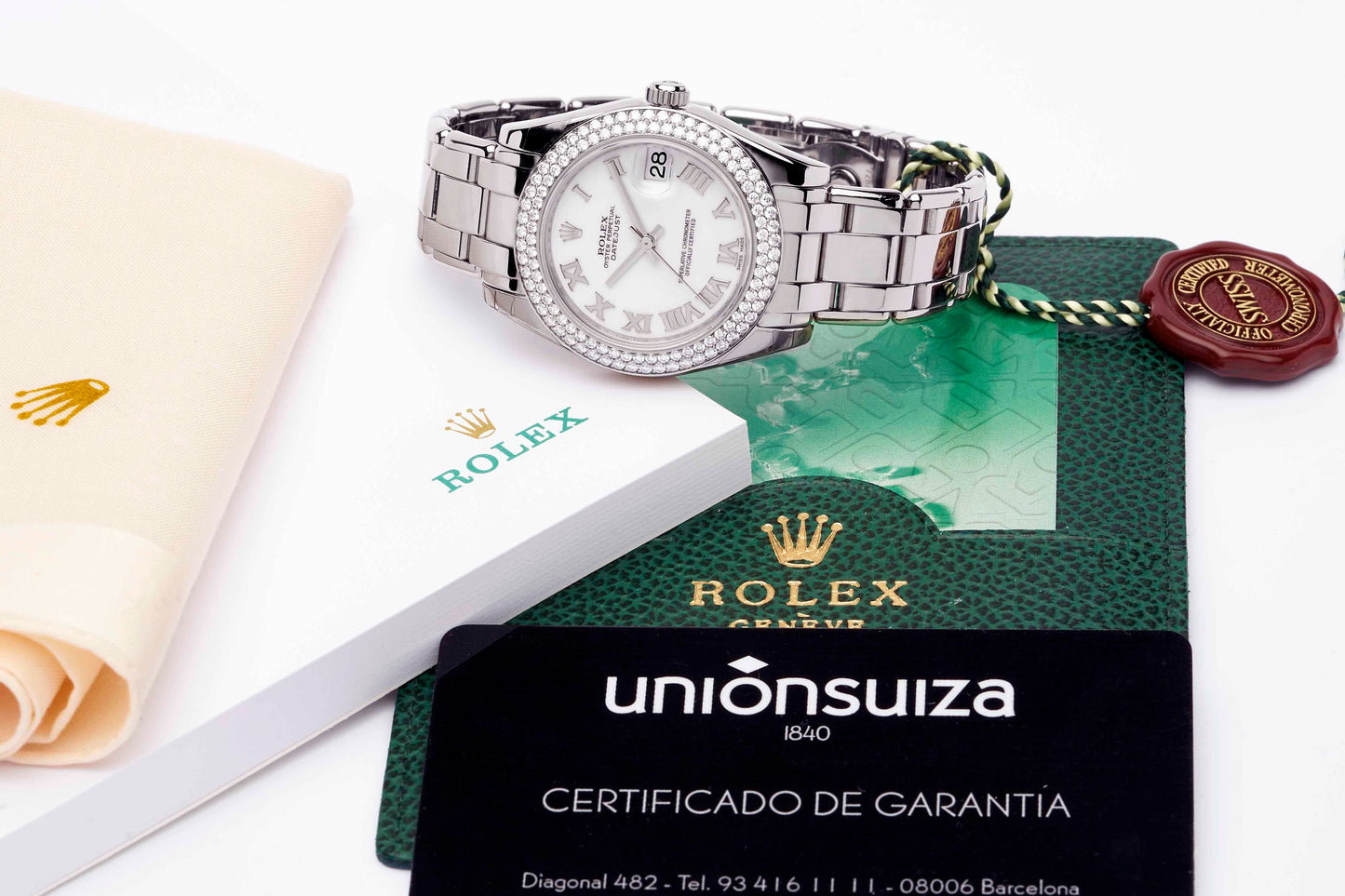 ROLEX DATEJUST PEARLMASTER 34 WHITE GOLD DIAMOND /WHITE ROMAN