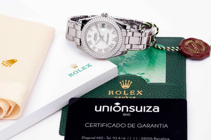 ROLEX DATEJUST PEARLMASTER 34 WHITE GOLD DIAMOND /WHITE ROMAN