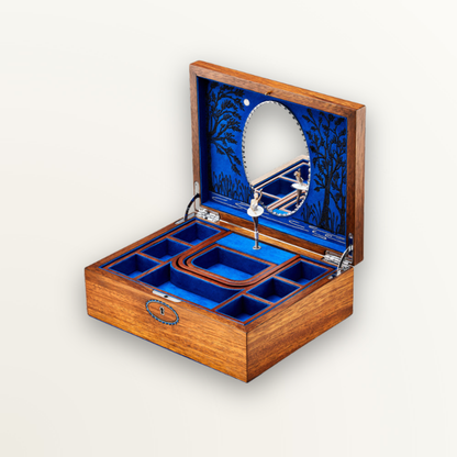 WOLF BALLET MUSICAL JEWELLERY BOX - SWAN LAKE WALNUT WOOD